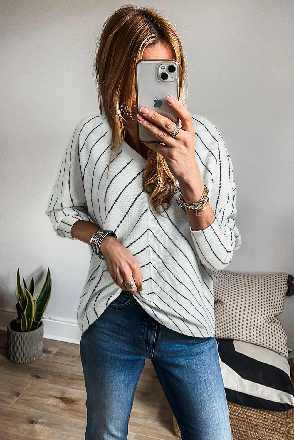 Bohemian Patterned Pullover Long Sleeve Blouse