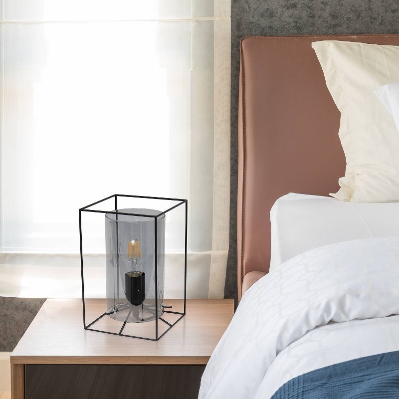 Small Framed Table Lamp with Cylinder Glass Shade Smoke - Lalia Home