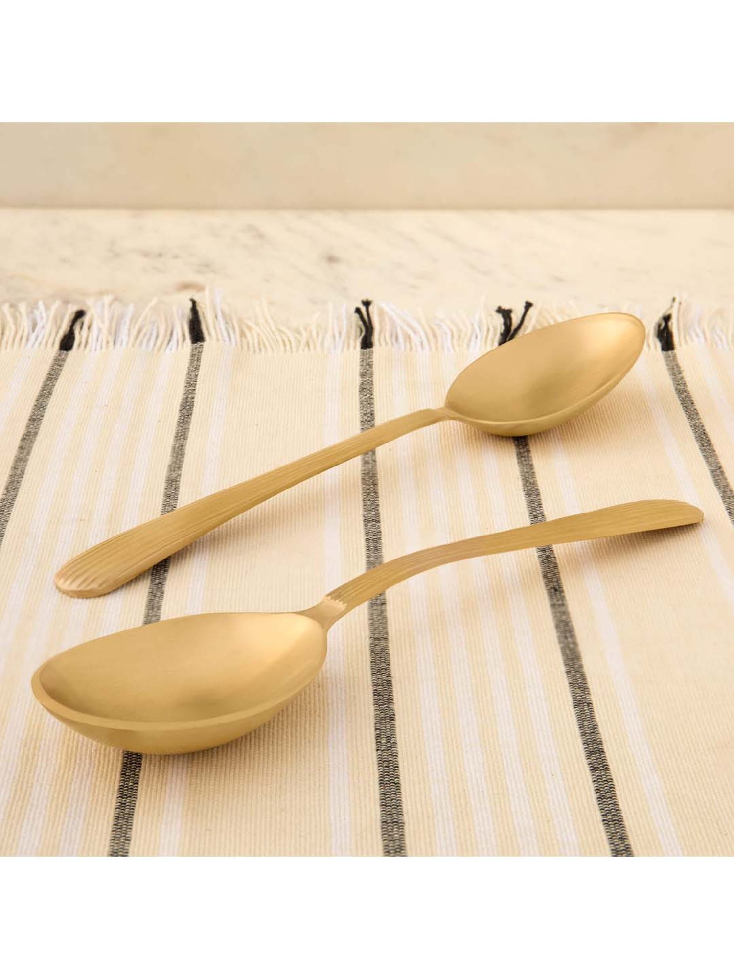 ellementry Celestial Golden Brass Serving Spoons - Set of 2