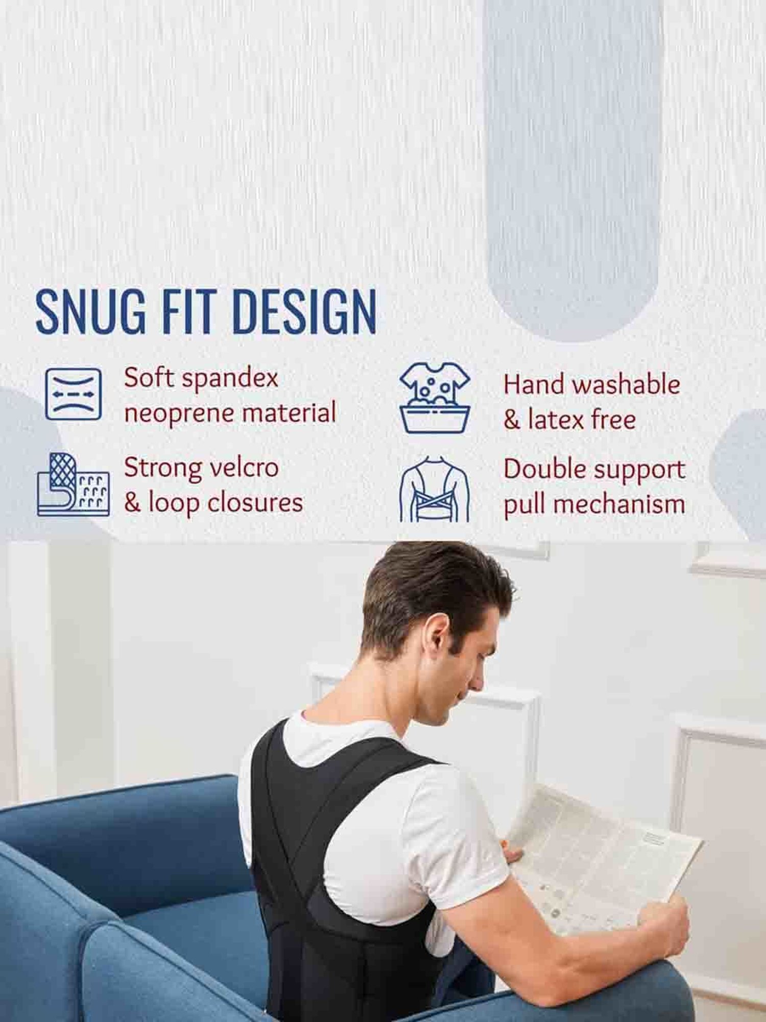 HealthSense Posture Corrector for Men, Back Pain Relief with Back Support Belt (Small) - Black