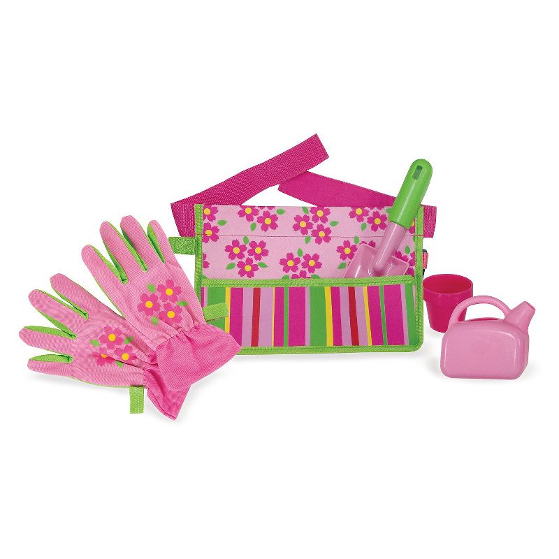 Melissa & Doug Sunny Patch Blossom Bright Garden Tool Belt Set With Gloves, Trowel, Watering Can, and Pot