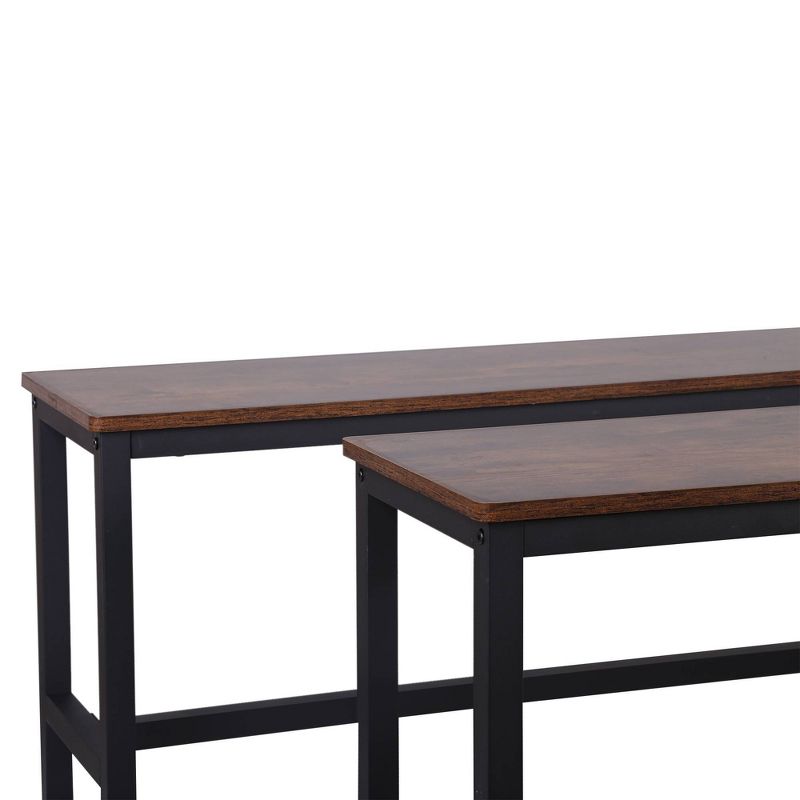 Set of 2 Wooden Top Indoor Bench with Metal Legs Brown/Black - Benzara