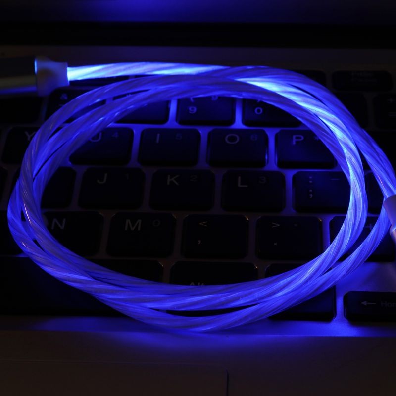 LED Type-C/Micro USB Data Cable Streamer Charging Cable Connector Fast Charging Cord for Apple Smartphone iProduct Device-Blue/Apple