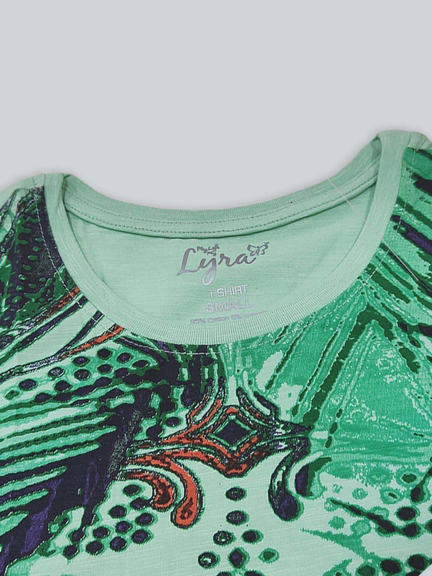 Lyra Green Cotton Printed T-Shirt