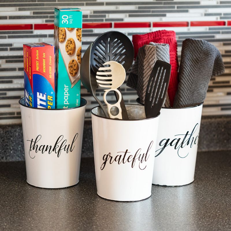 Sullivans Metal Planter with Text Set of 3, 7.5"H White