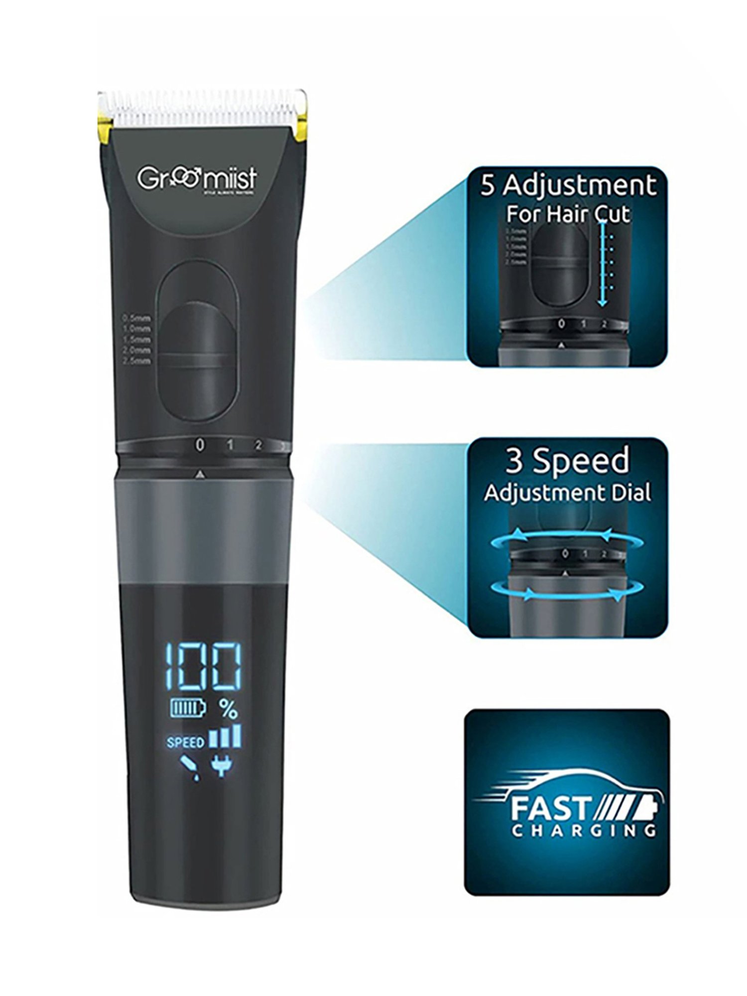 Groomiist GT-32 Gold Series Cordless Beard Trimmer - 180 Min Runtime (Black)