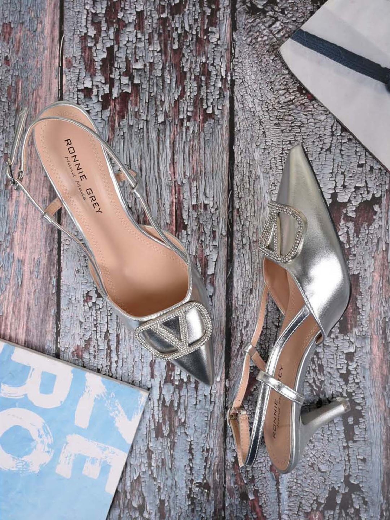 Ronnie Grey Women's Silver Back Strap Stilettos