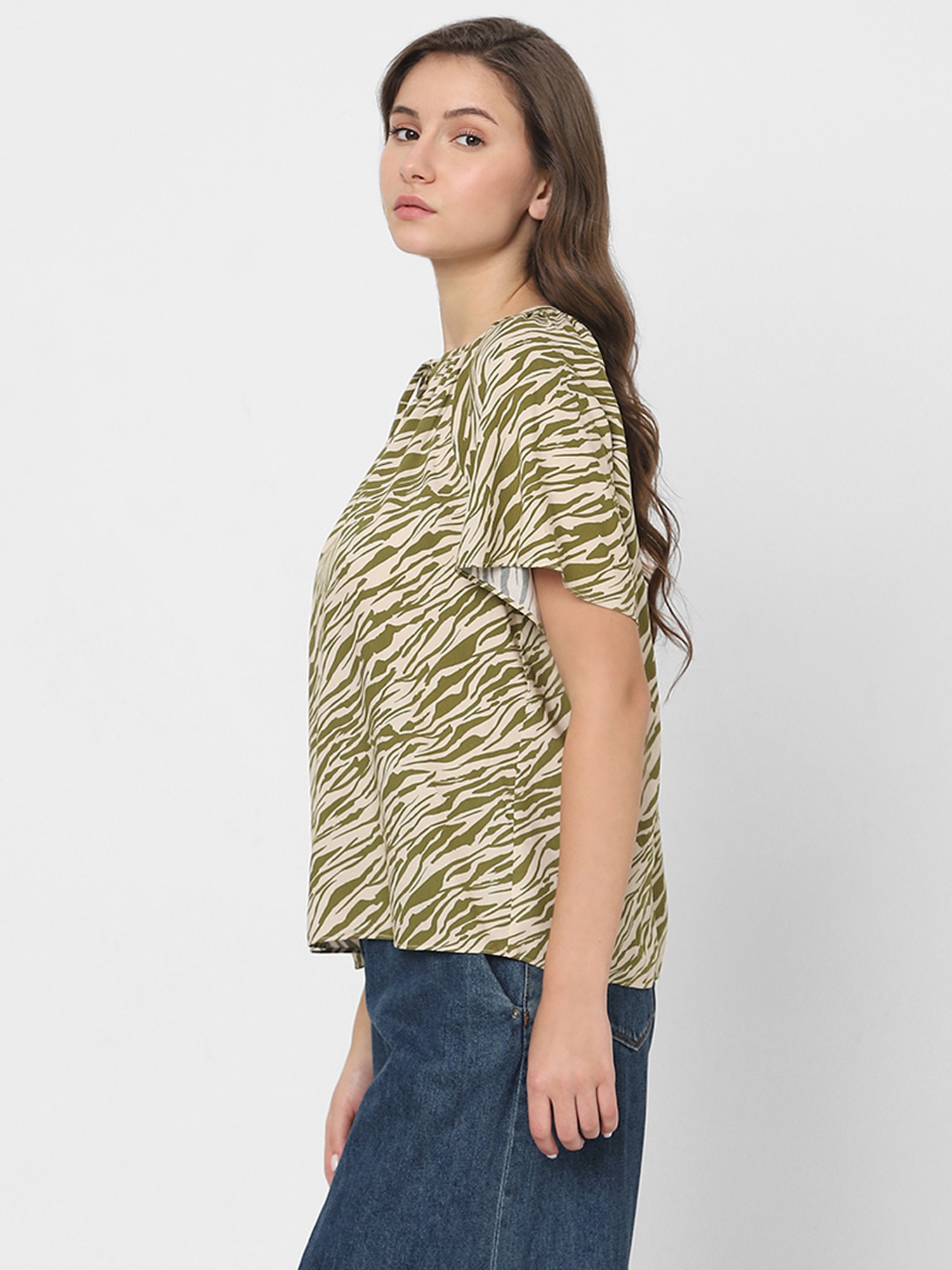 Vero Moda Green & White Printed Top