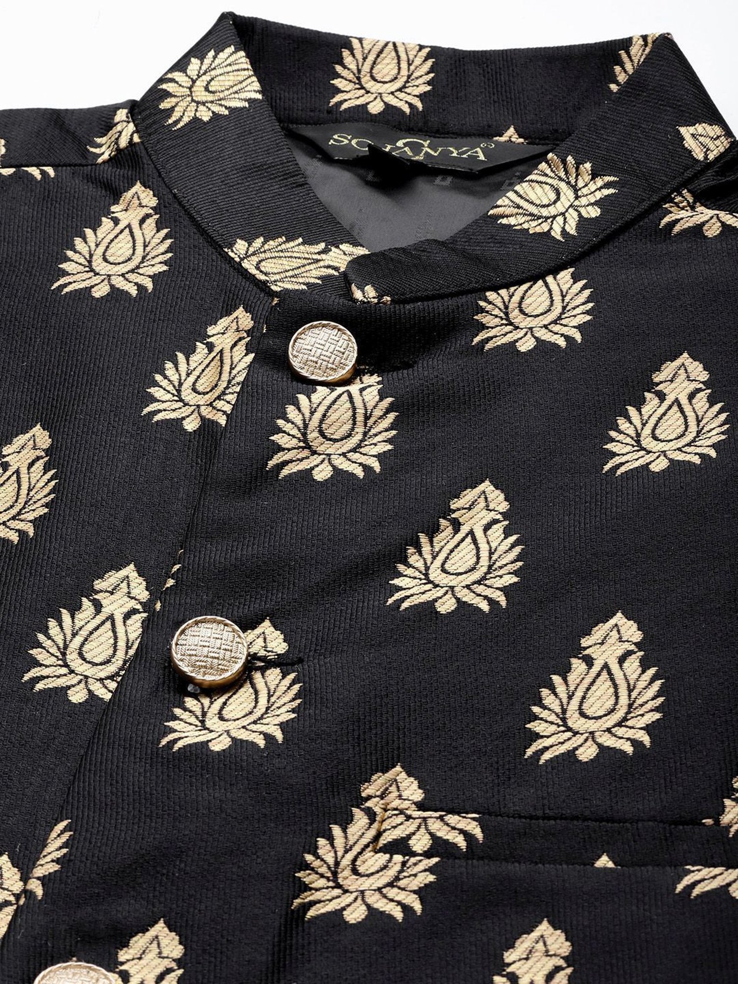 Sojanya Beige & Black Regular Fit Printed Kurta Set With Jacket