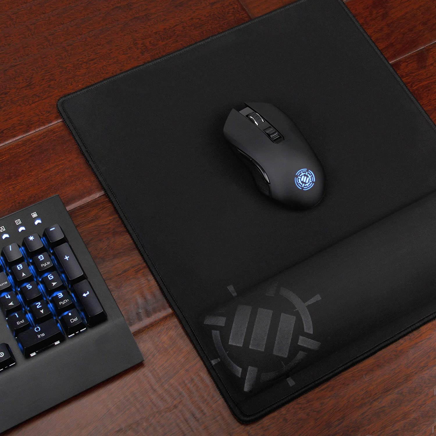 ENHANCE Large Gaming Mouse Pad with Wrist Support Memory Foam Wrist Rest (12.6 x 14 inches) - Anti-Fray Stitched Edges, Non Slip Rubber Grip, Ergonomic Design - 1 Inch Padded Cushion - Black