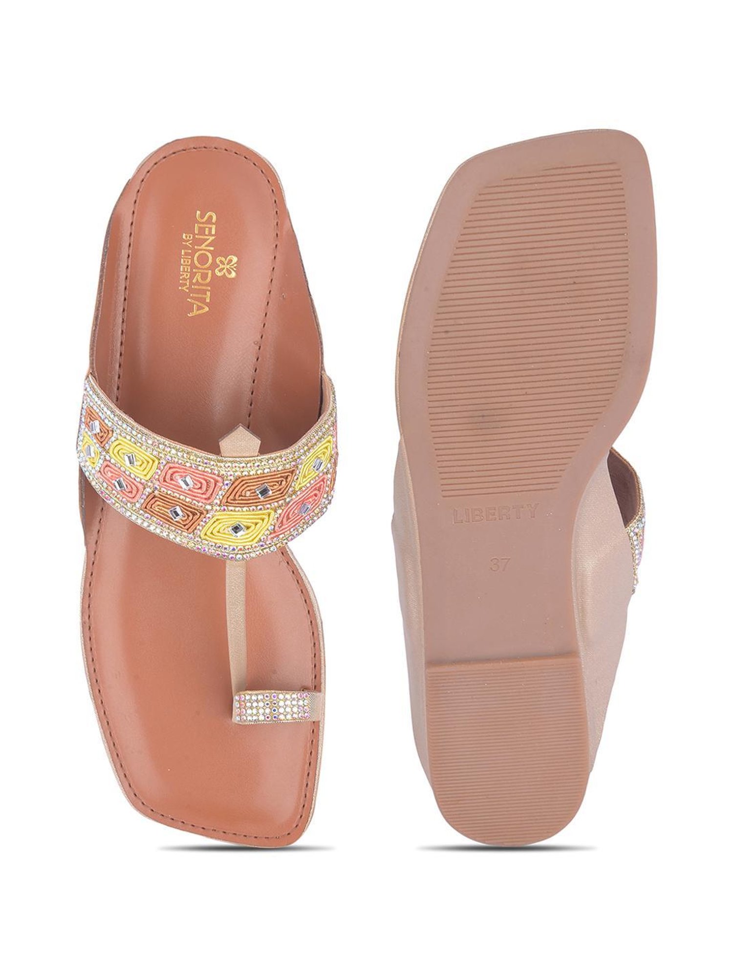 Senorita by Liberty Women's Rose Gold Kolhapuri Sandals