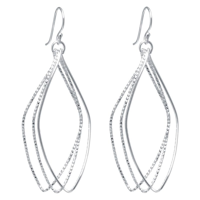 Silver Plated Brass Large Diamond Cut Marquise Shape Drop Earrings