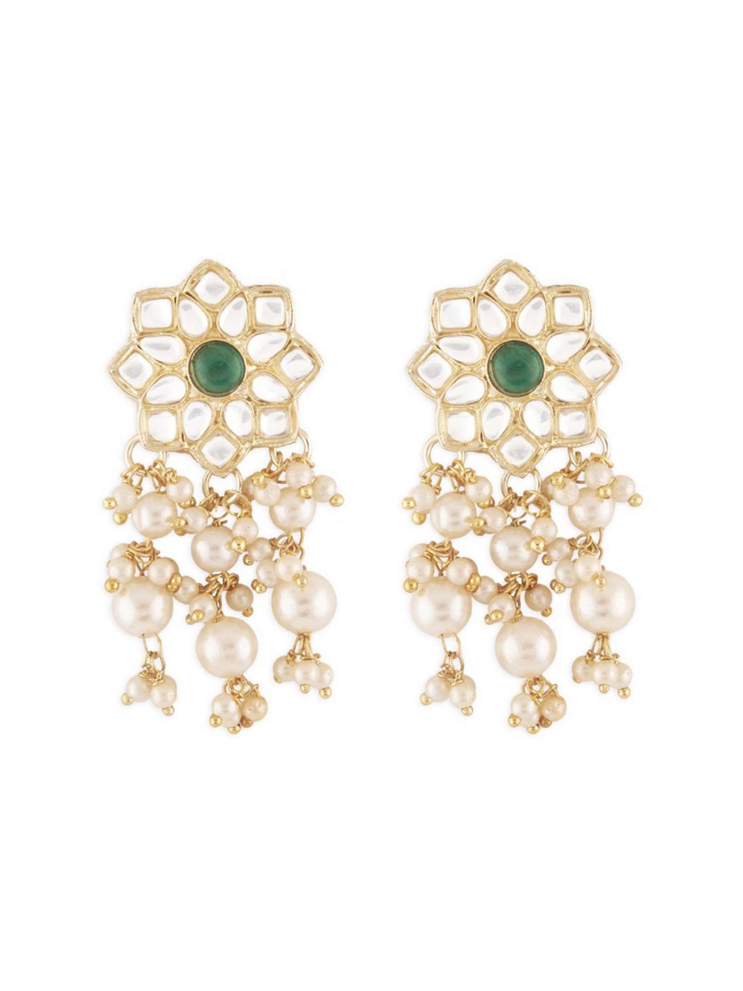 Zaveri Pearls Green Kundan & Pearls Traditional Choker Necklace Earring & Ring Set-ZPFK13196