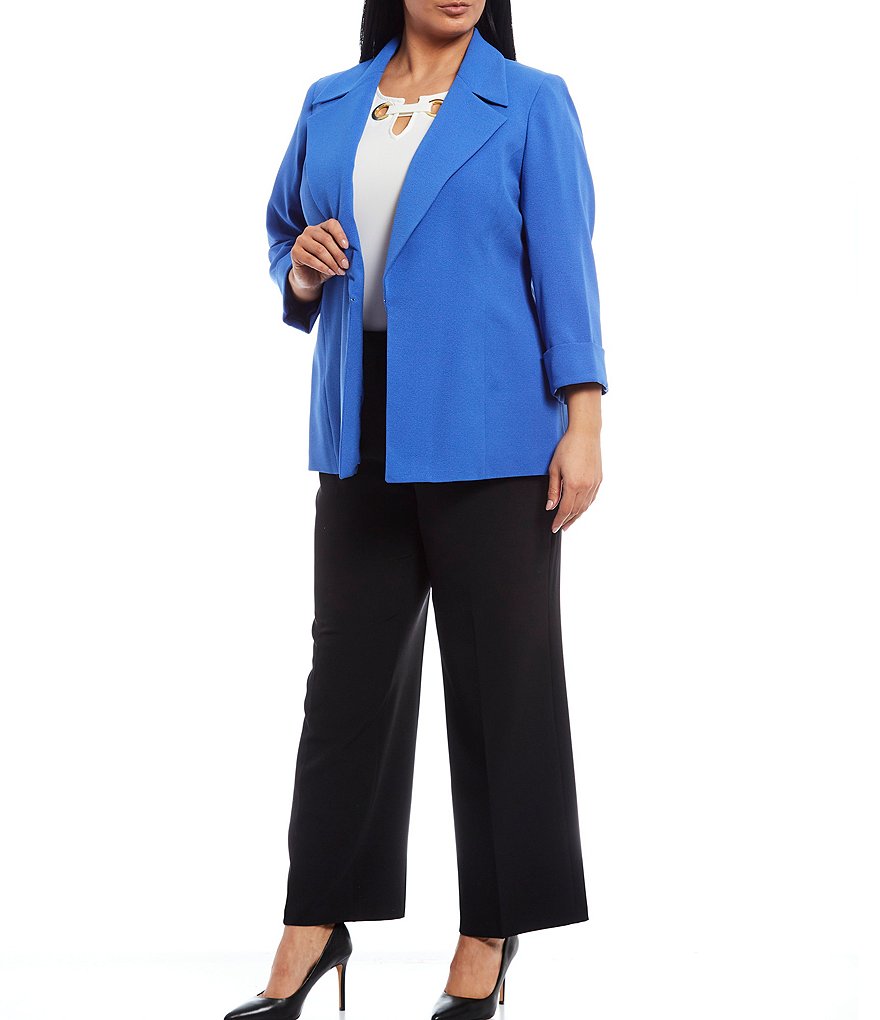 Kasper Plus Size Stretch Crepe Stand Combo Collar One Button Jacket