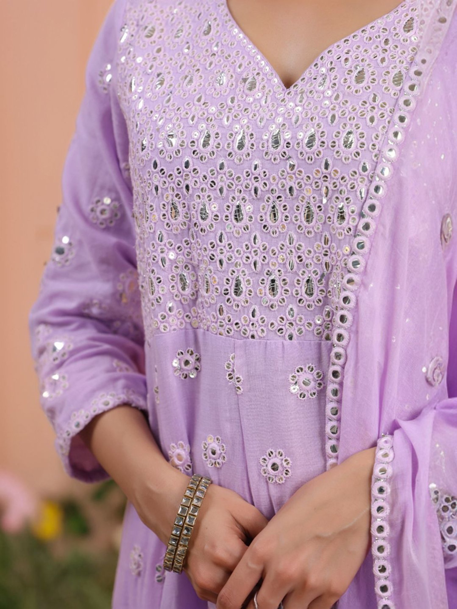 SCAKHI Purple Cotton Embroidered Kurta Pant Set With Dupatta