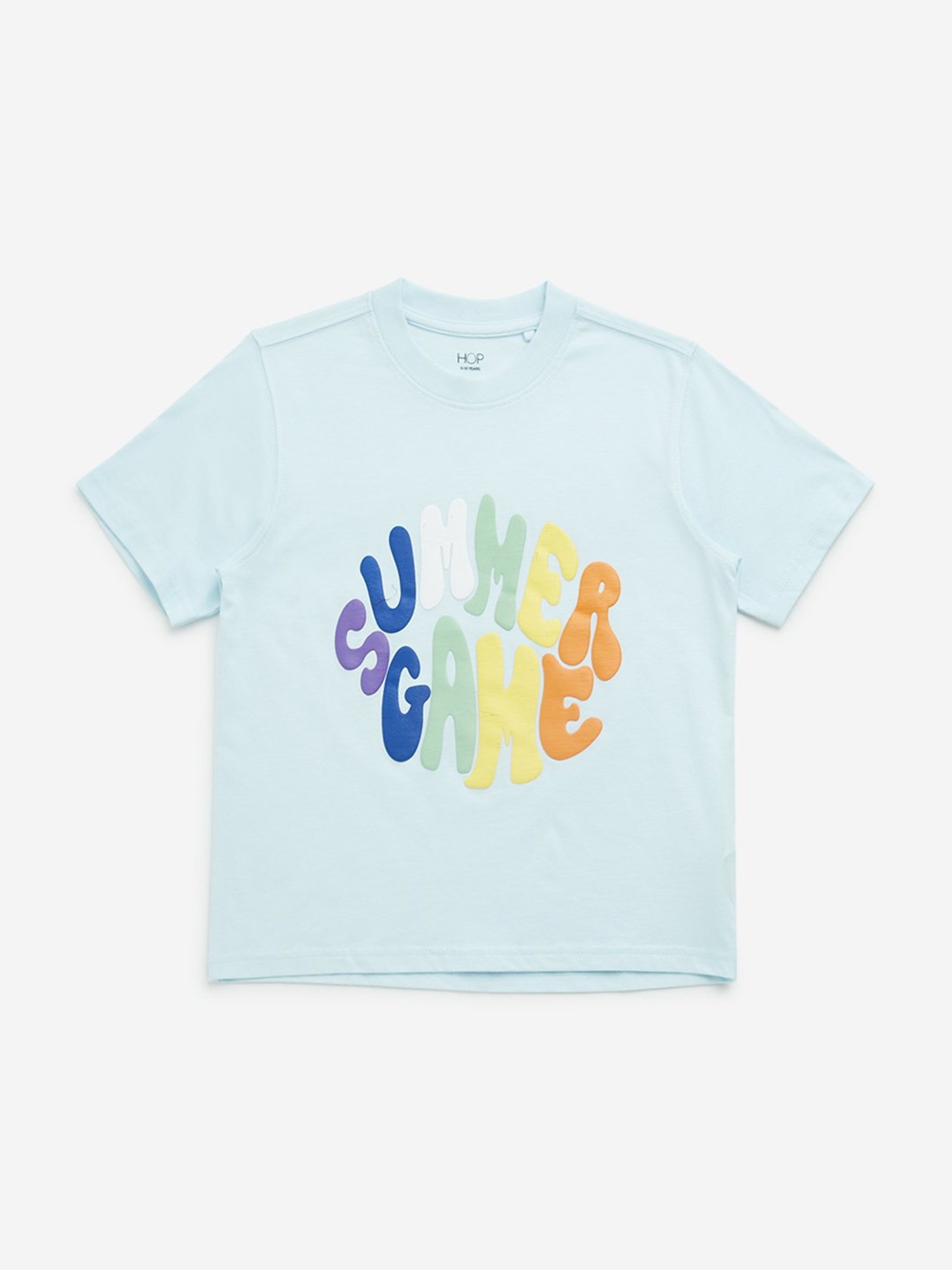 HOP Kids by Westside Light Blue Text Printed T-Shirt