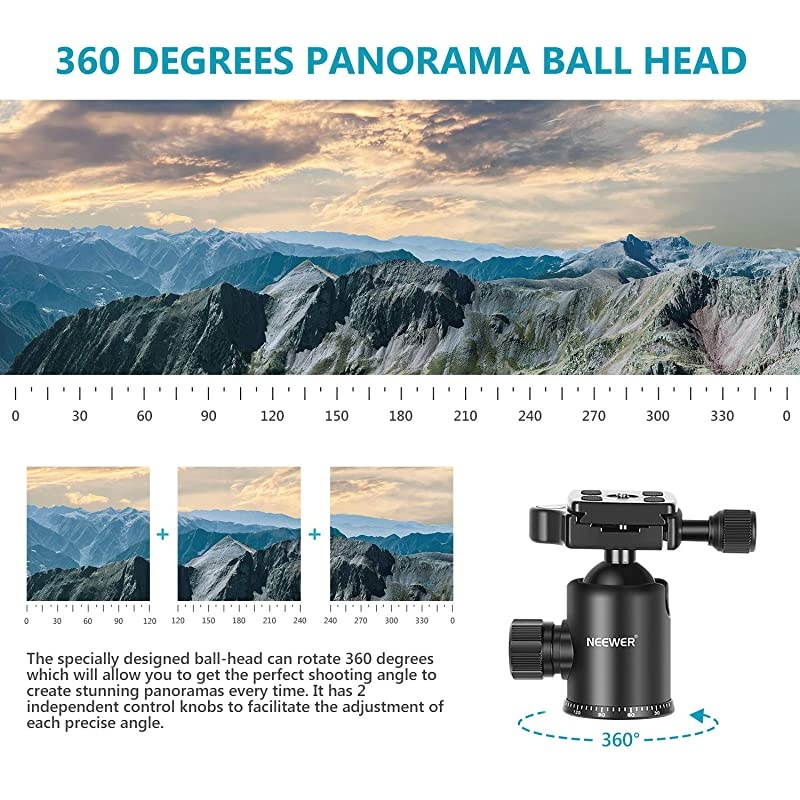 77Inch Tripod Camera Tripod for DSLR 2in1 Compact Aluminum Tripod Monopod with 360 Degree Ball Head 2 Center Axis QR Plate and 8 Kilograms Load for Travel and Work Carry Bag Included