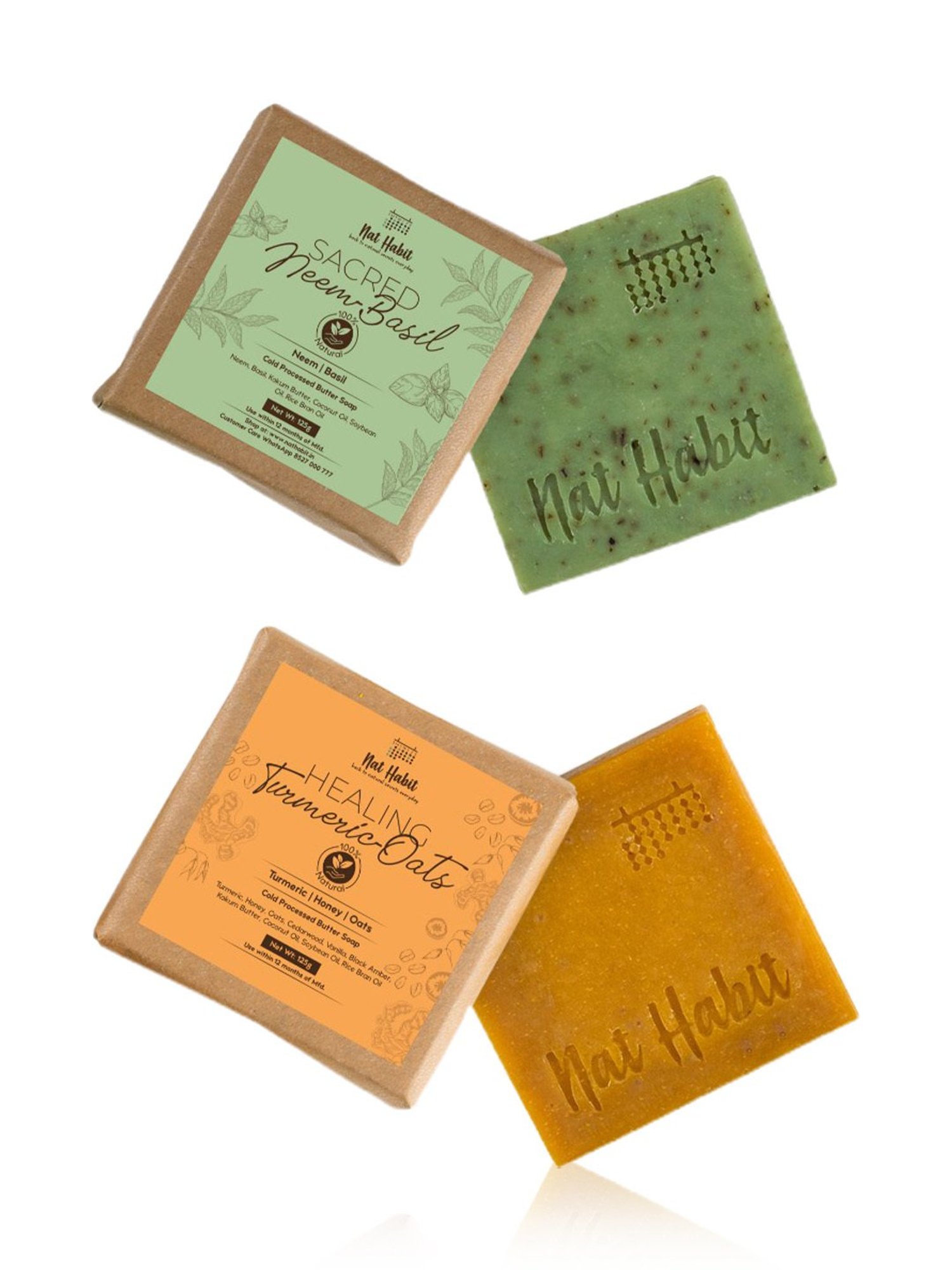 Nat Habit Sacred Neem-Basil & Healing Turmeric-Oats Cold Processed Butter Soap Combo