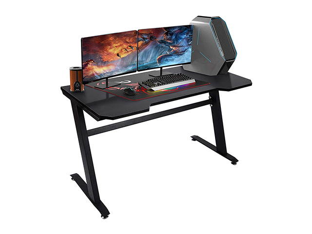 HILINSTON Z-Shaped Gaming Desk Office PC Computer Desk 47.2" W x 23.6" D Home Office Computer Table Feet Pads Fully Covered with Wire Holder,Black,GT17