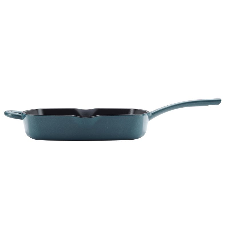 Ayesha Curry 10" Cast Iron Square Grill Pan with Pour Spouts Twilight Teal