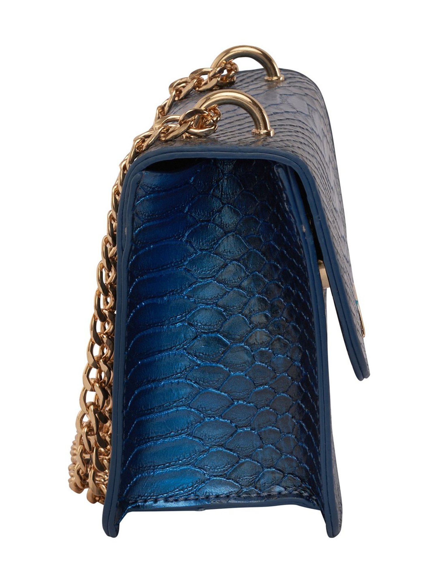 Lino Perros Blue Snake Skin Textured Medium Shoulder Bag