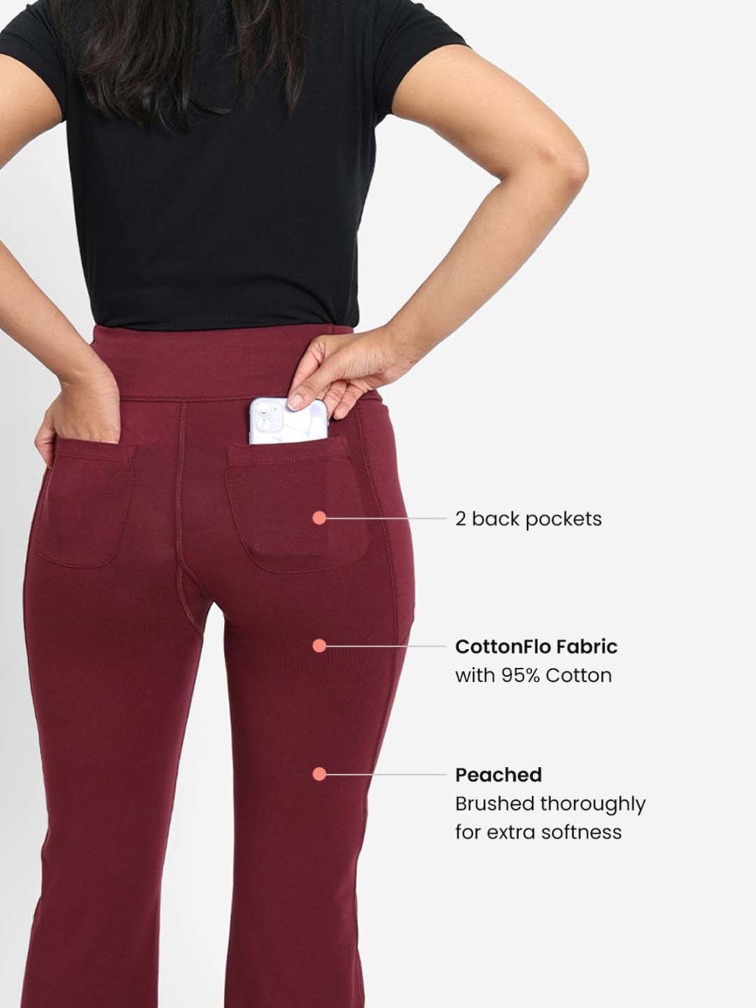 BlissClub Maroon Cotton Boot Leg Pants