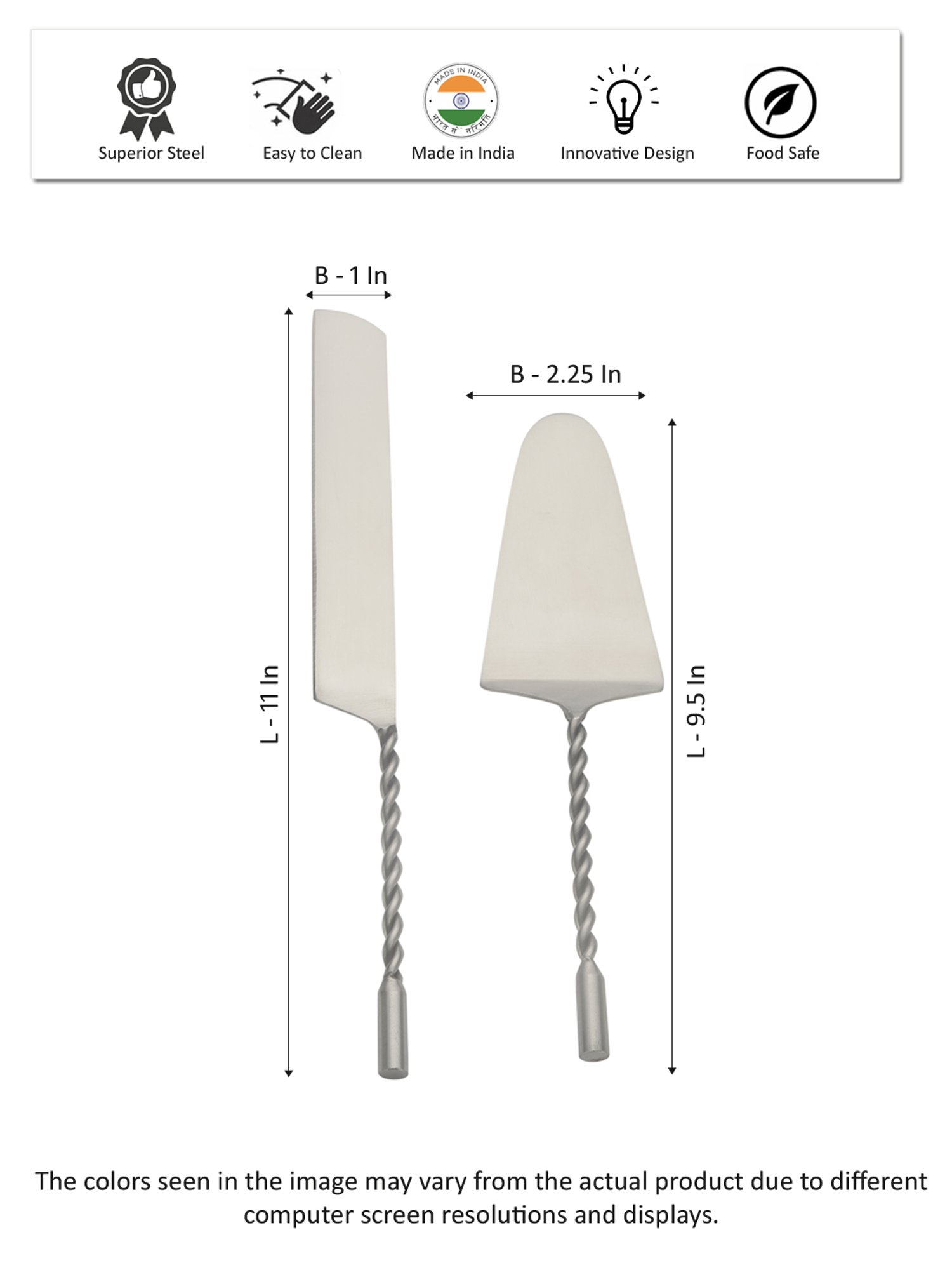 VarEesha Silver Stainless Steel Twisted Handle Cake Server - Set of 1