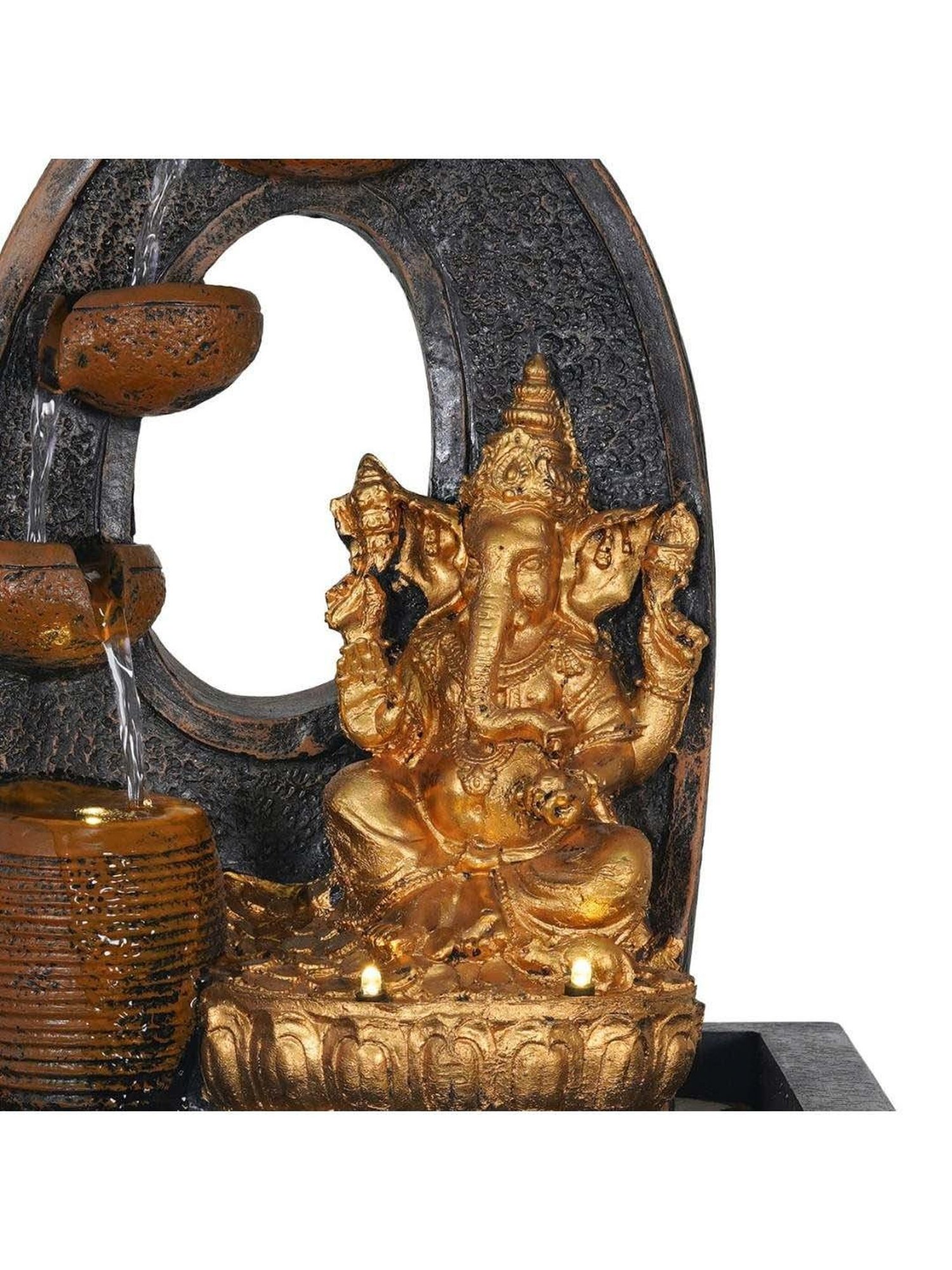 CHRONIKLE Golden & Brown Polyresin Ganesha 3 Steps Waterfall Fountain