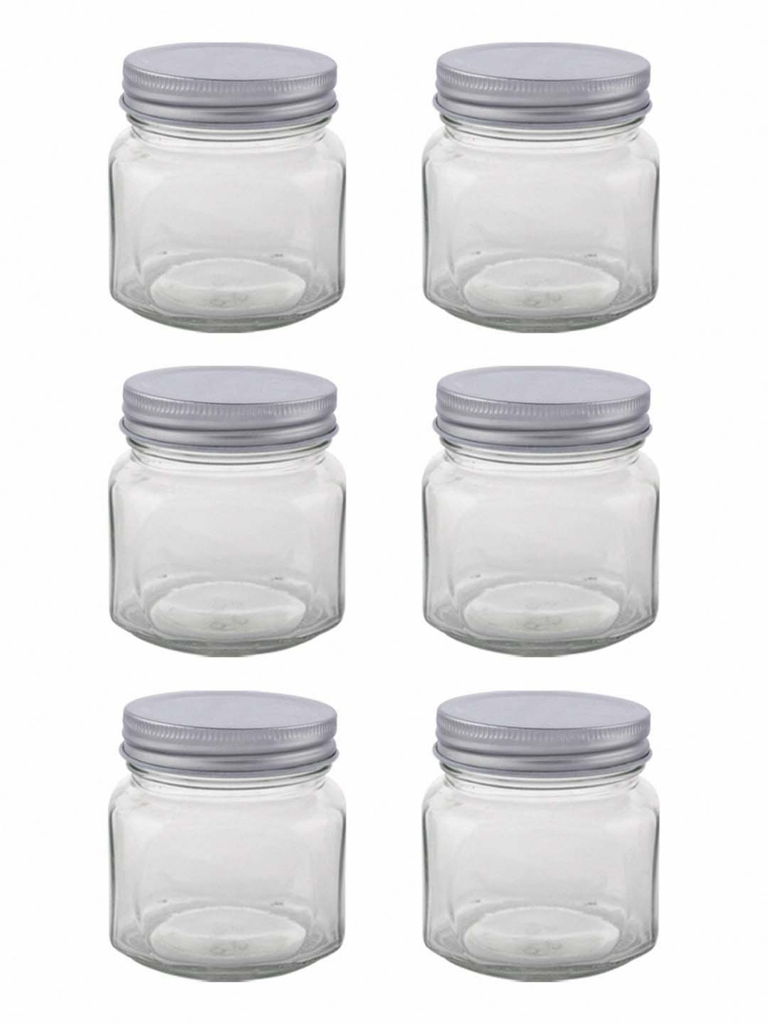 White Gold Transparent Glass Storage Jars (300 ml) - Set of 6