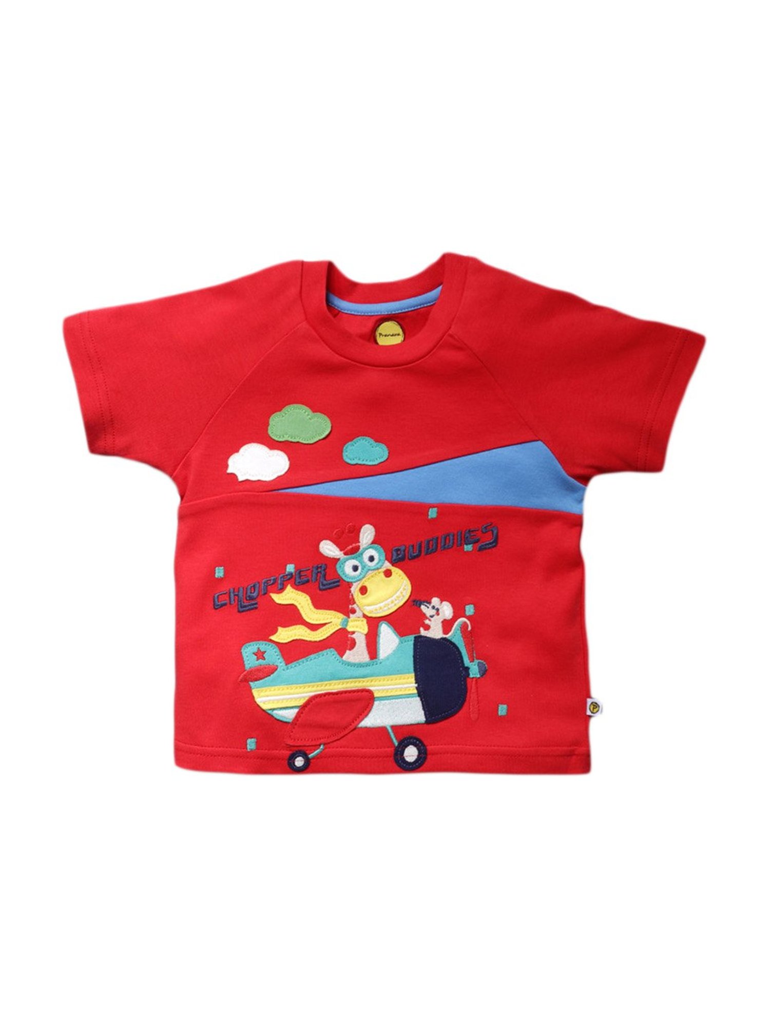 Pranava Kids Red Cotton Patch Work T-Shirt