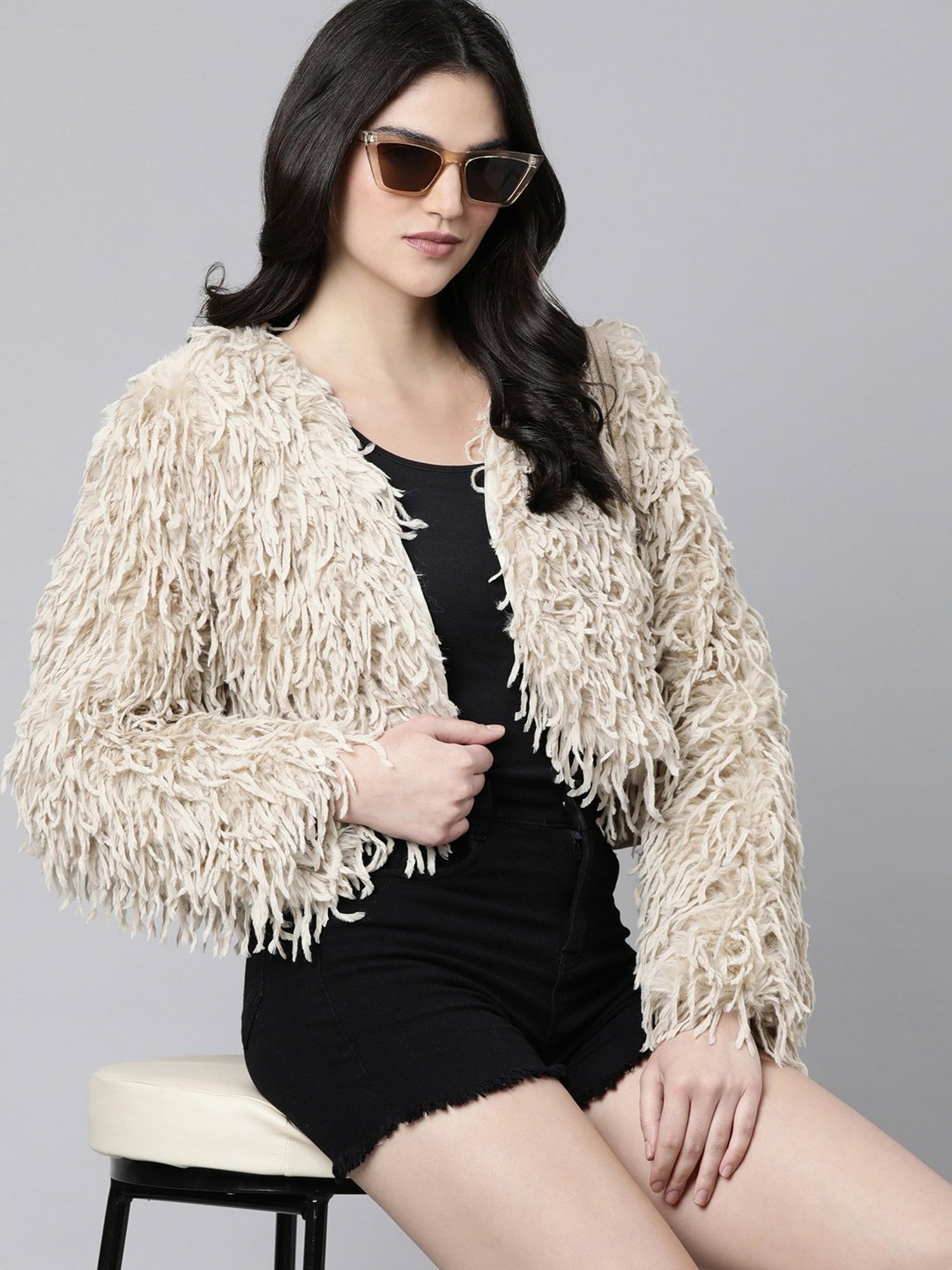 SHOWOFF Beige Crop Shrug