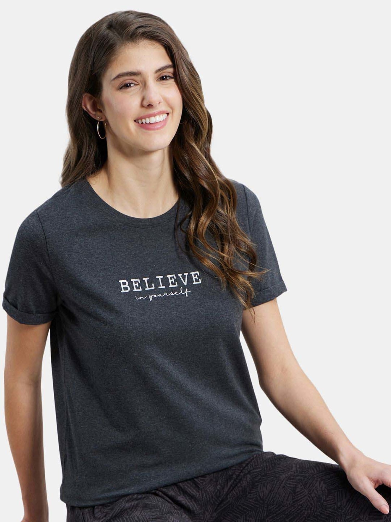 Jockey A124 Women's Super Combed Cotton Rich Relaxed Fit Graphic Printed Half Sleeve T-Shirt