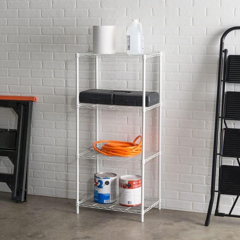 Home Basics 4 Tier Commercial Grade Steel Multi-Purpose Adjustable Wire Shelving Unit with 50 lb Weight Capacity Per Shelf, White