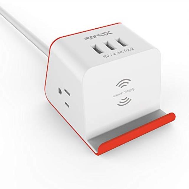 MyDesktop 2-Outlet/3-USB Surge Protector with Wireless Charging - Tangerine