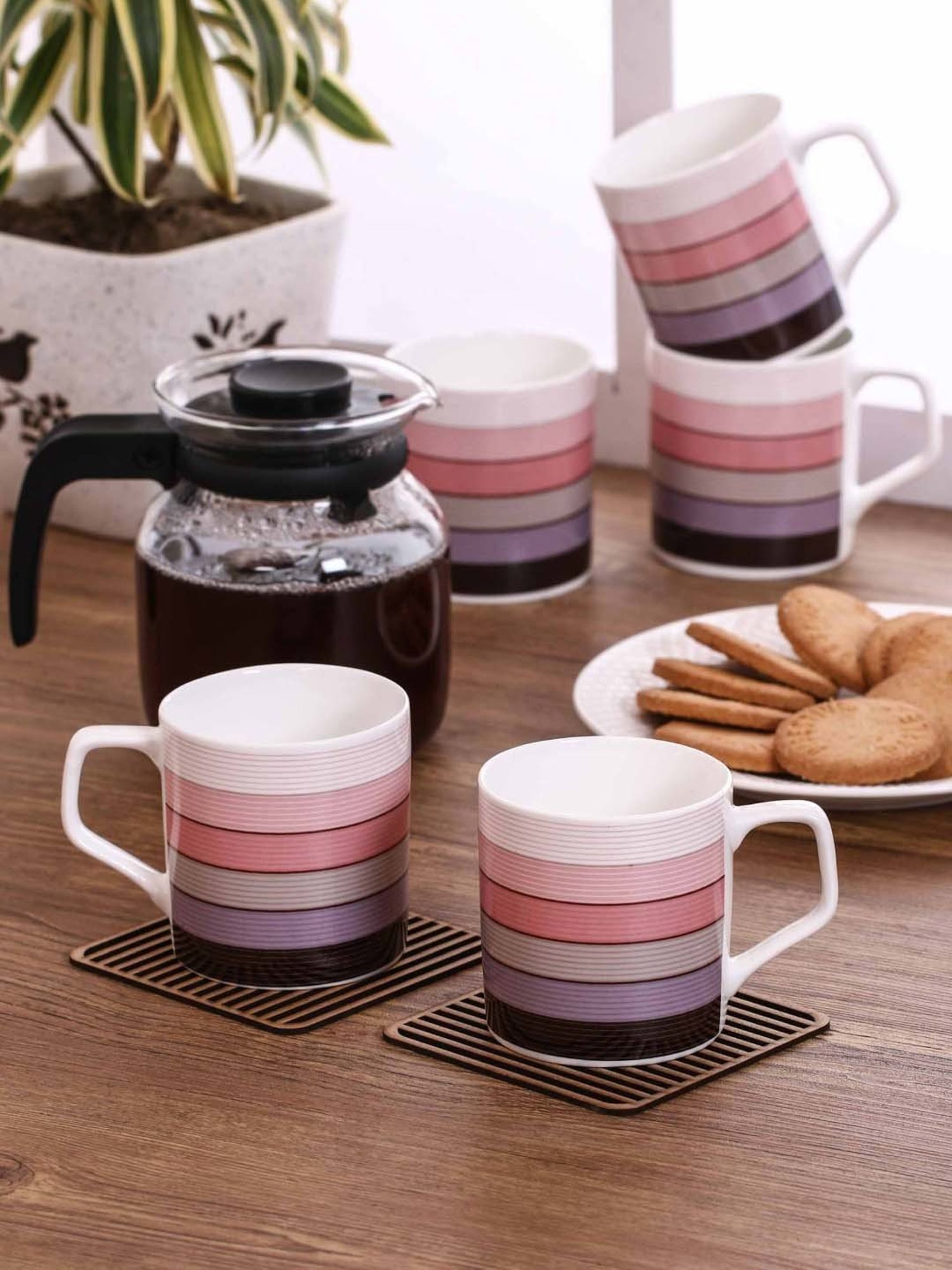 Clay Craft Multicolor Fine Ceramic Coffee & Tea Mugs (170 ml) - Set of 6