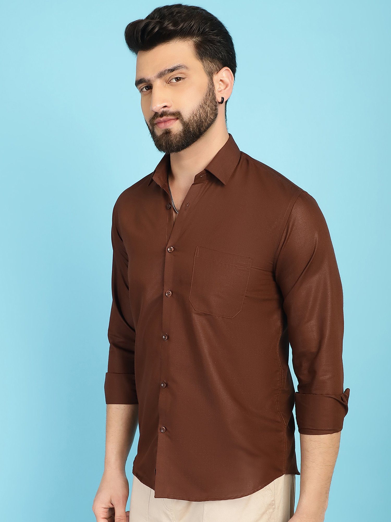 Indian Needle Coffee Brown Regular Fit Shirt