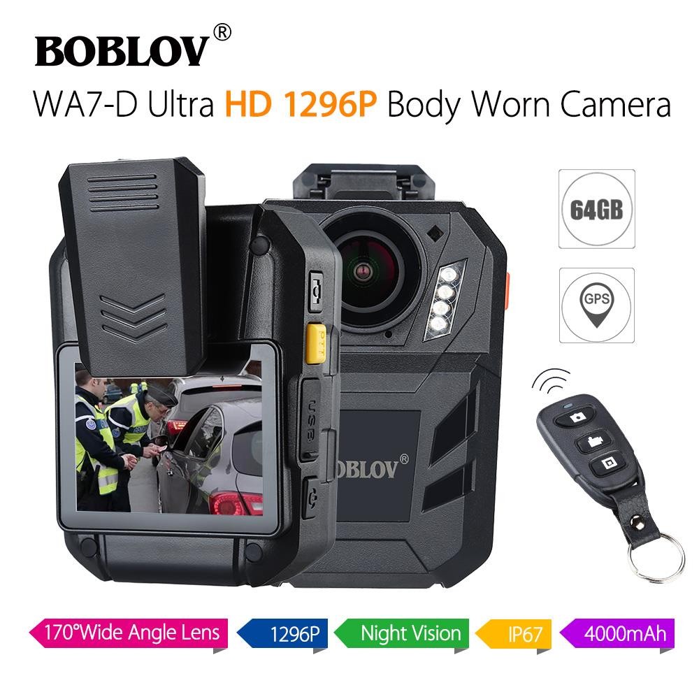 BOBLOV WA7-D Ultra HD 1296P 64GB 2.0" Night Vision Body Worn Camera Recorder Remote Control GPS 170&deg;FOV 4000mAh Guard Video Security Camcorder