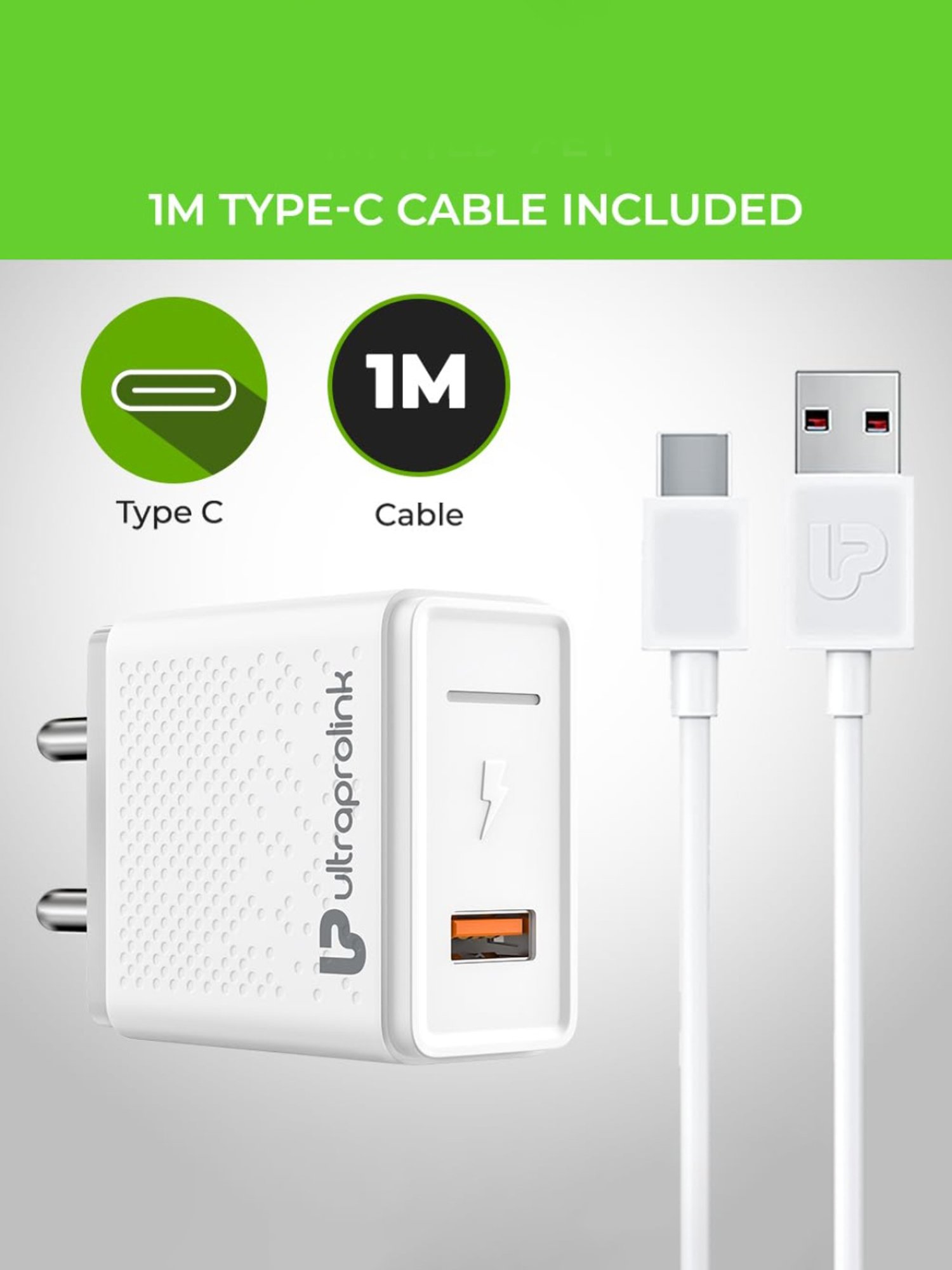 ULTRAPROLINK UM1110QC Boost QC USB Quick 18W Wall Charger with 1m Type C Cable (White)