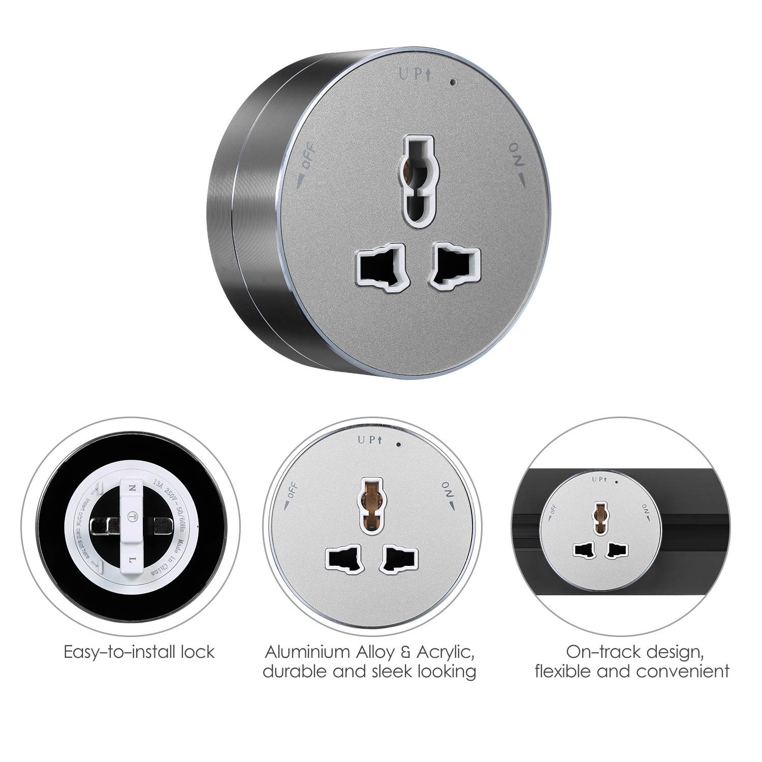 KKmoon Universal 3-Pin Track Sockets Power Sockets Adapter Power Track Socket Outlet Versatile Electric Mobile Track Socket Slidable Wall Outlet