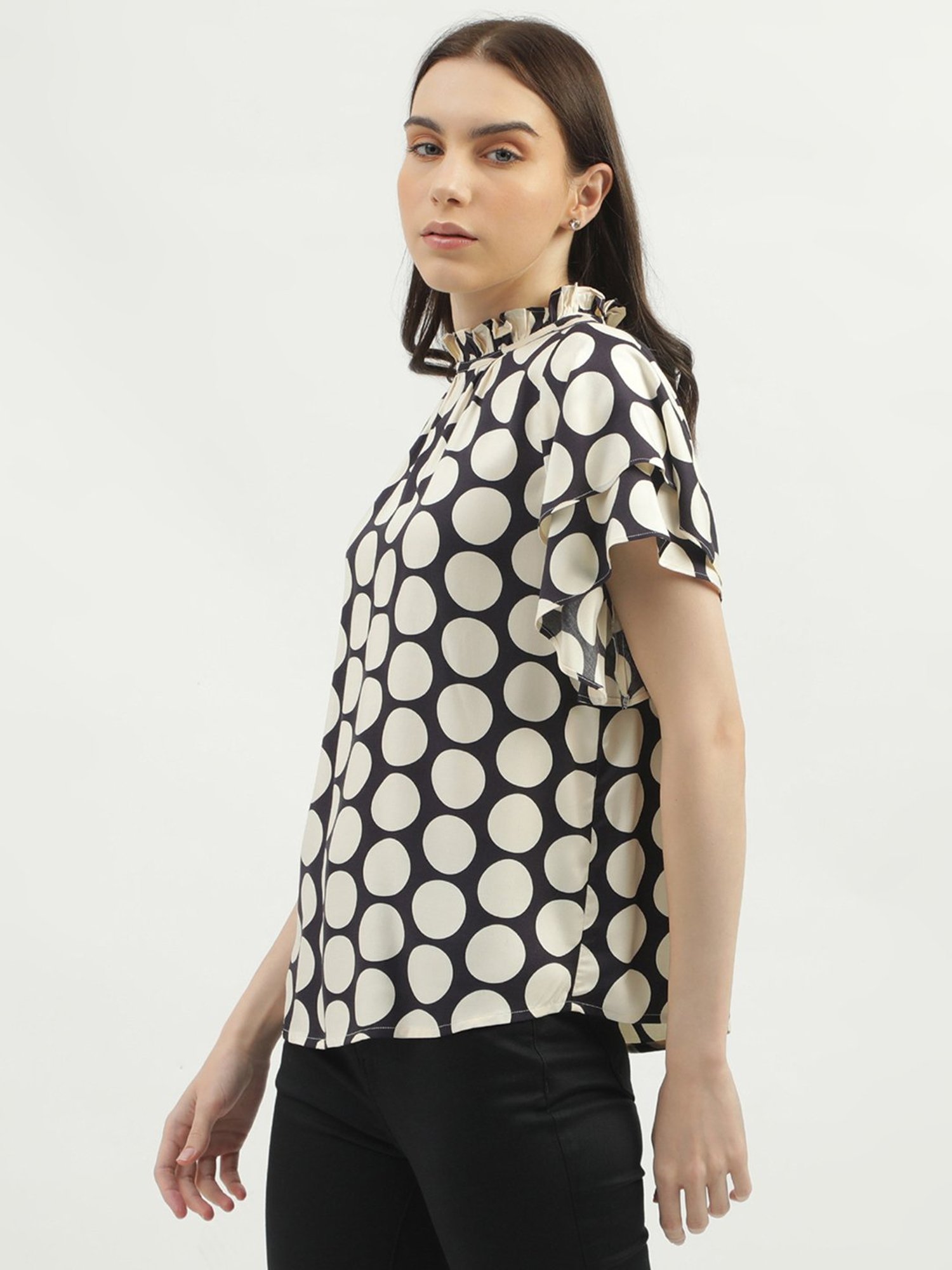 United Colors of Benetton Beige & Black Polka Dot Top