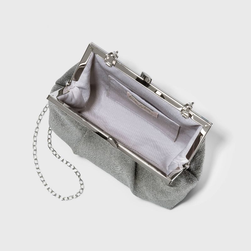 Estee & Lilly Shimmer Pouch Kiss Lock Clasp Clutch - Silver