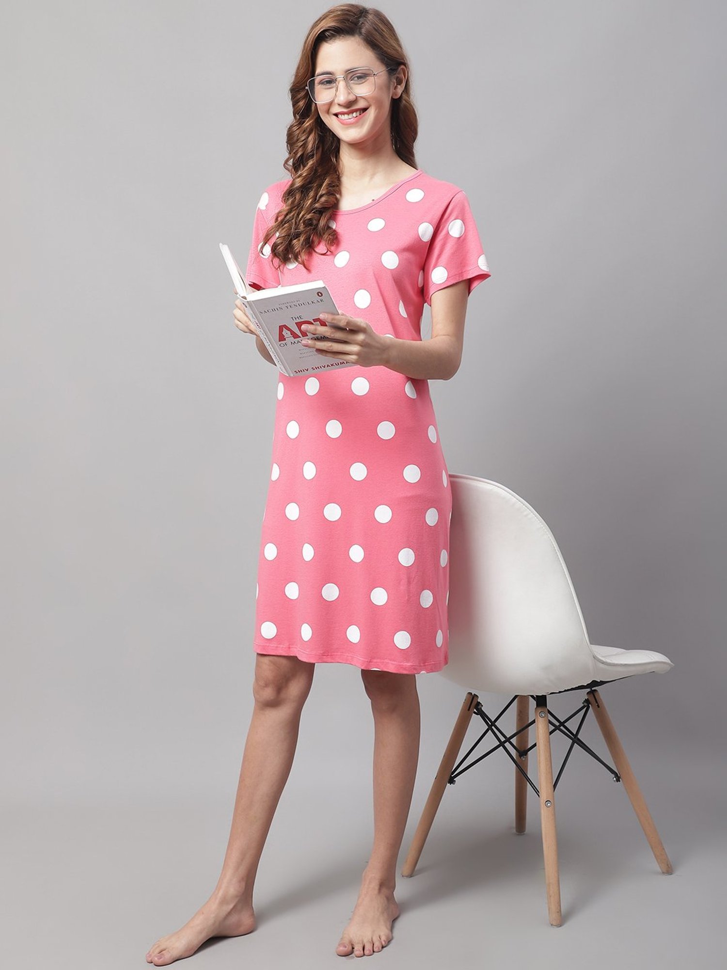 Kanvin Pink Printed Short Nighty