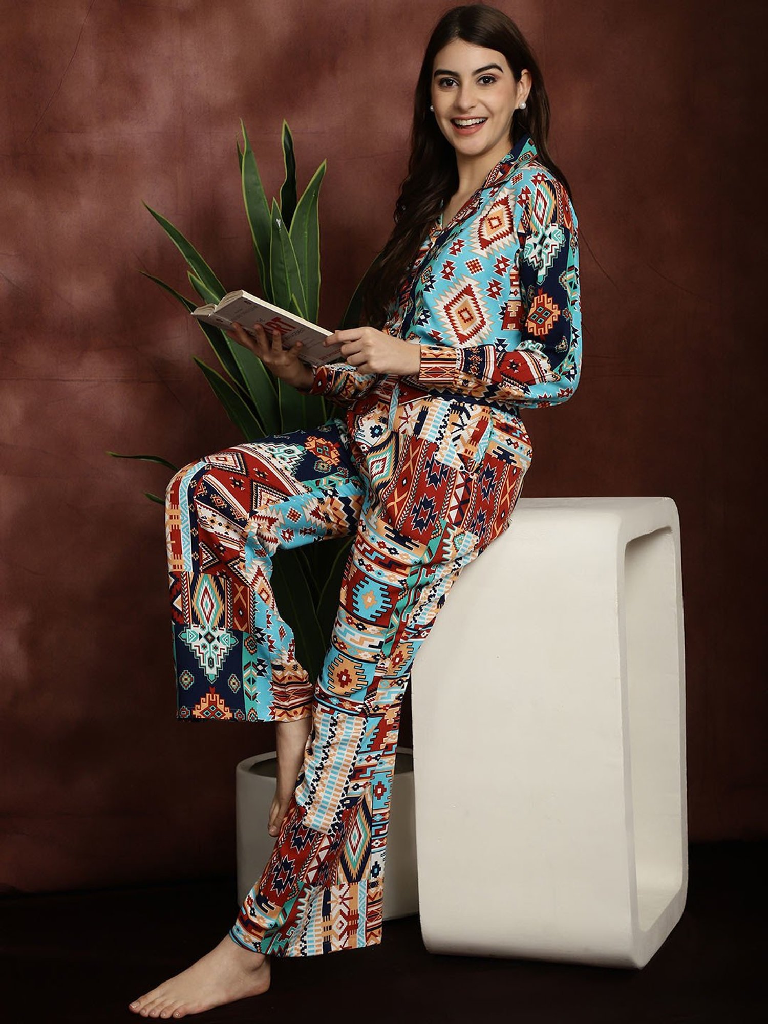 Boston Club Multicolor Printed Top With Pyjamas