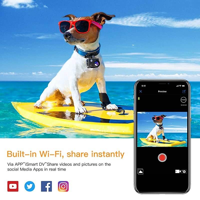 A77 Action Camera 4K WiFi Web Cam 20MP Sports Cam 30M Waterproof Underwater Camcorder with 2.4G Remote Control and 20 Accessories Kits