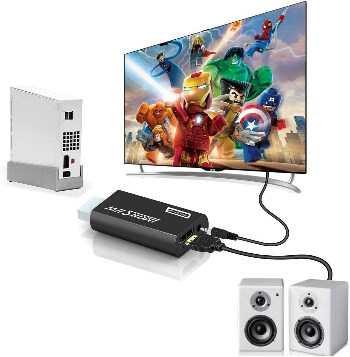 Wii Hdmi Converter Adapter, Hannord Wii to Hdmi 1080p Connector Output Video 3.5mm Audio - Supports All Wii Display Modes, Black