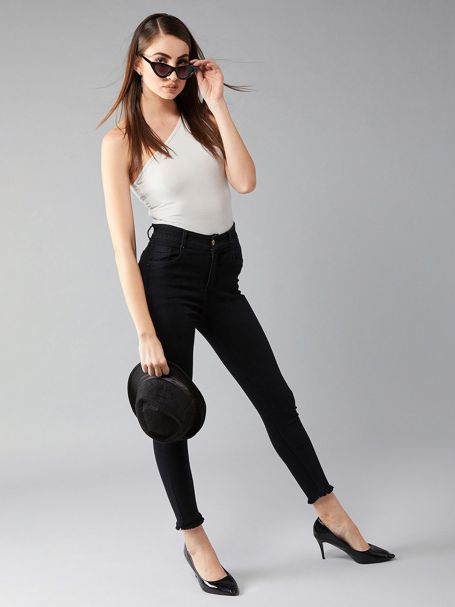 DOLCE CRUDO Black Denim Skinny Fit High Rise Jeans