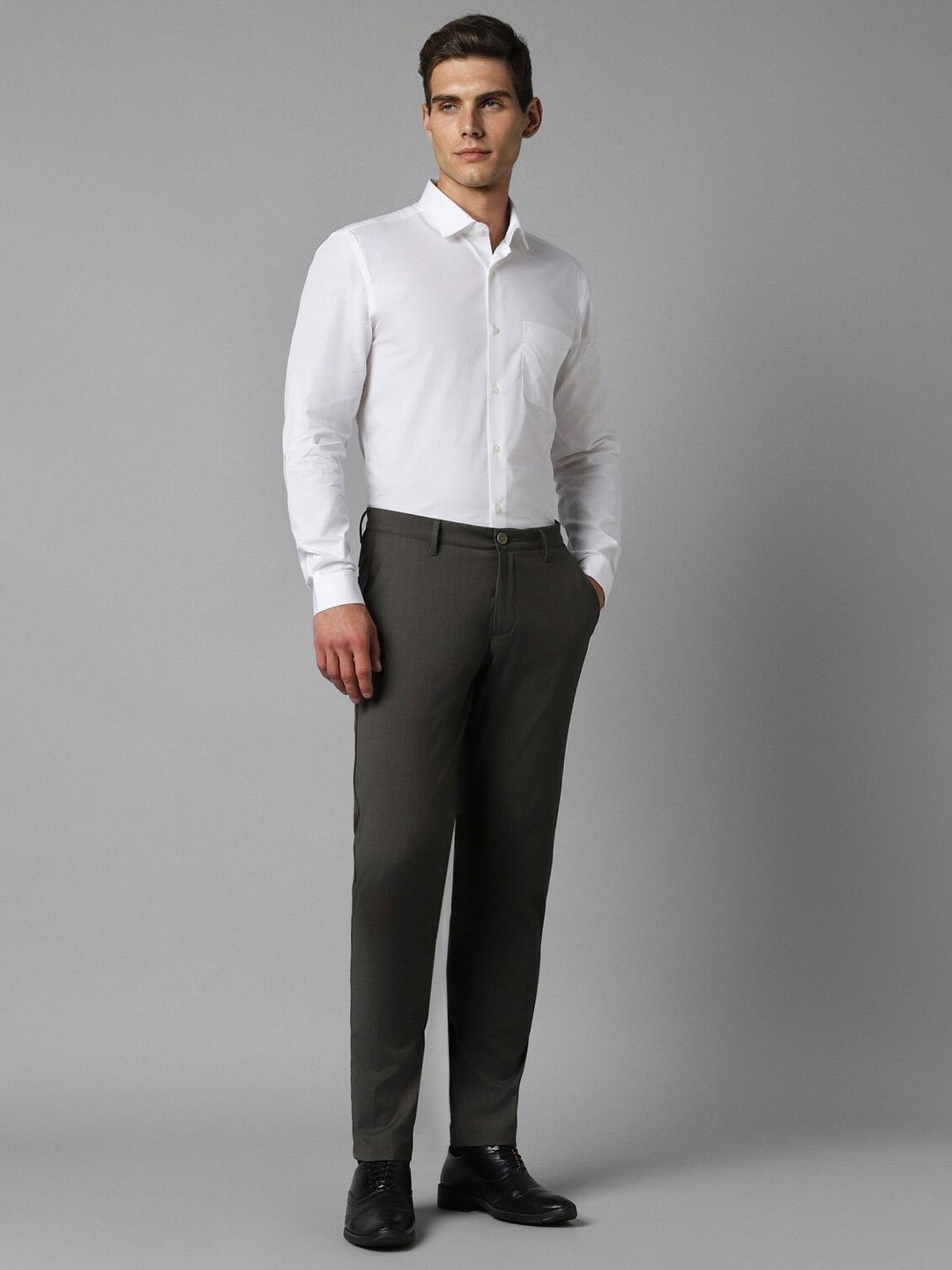 Louis Philippe Sport Grey Slim Fit Checks Trousers
