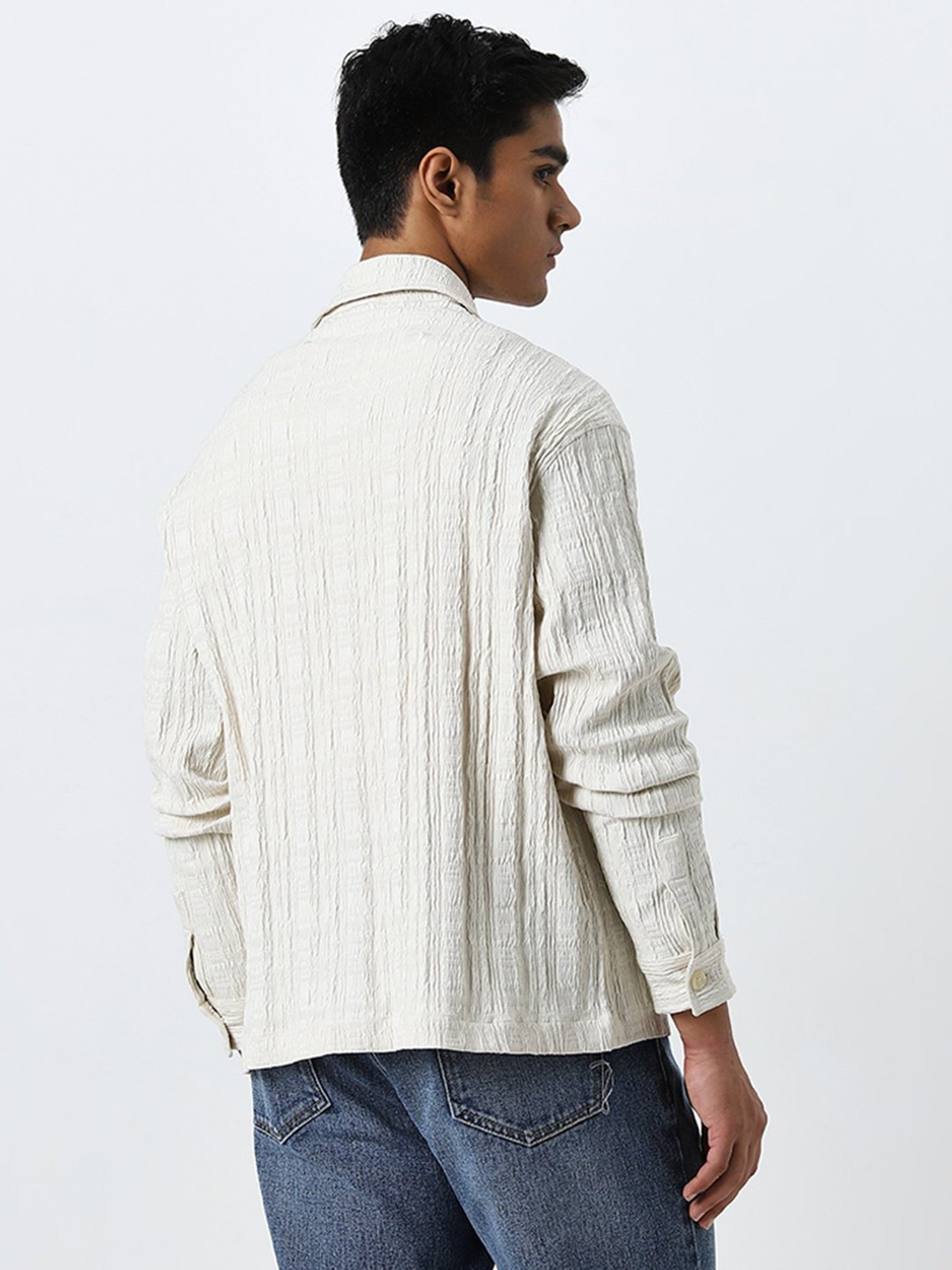 Nuon by Westside Off-White Textured Relaxed-Fit Jacket