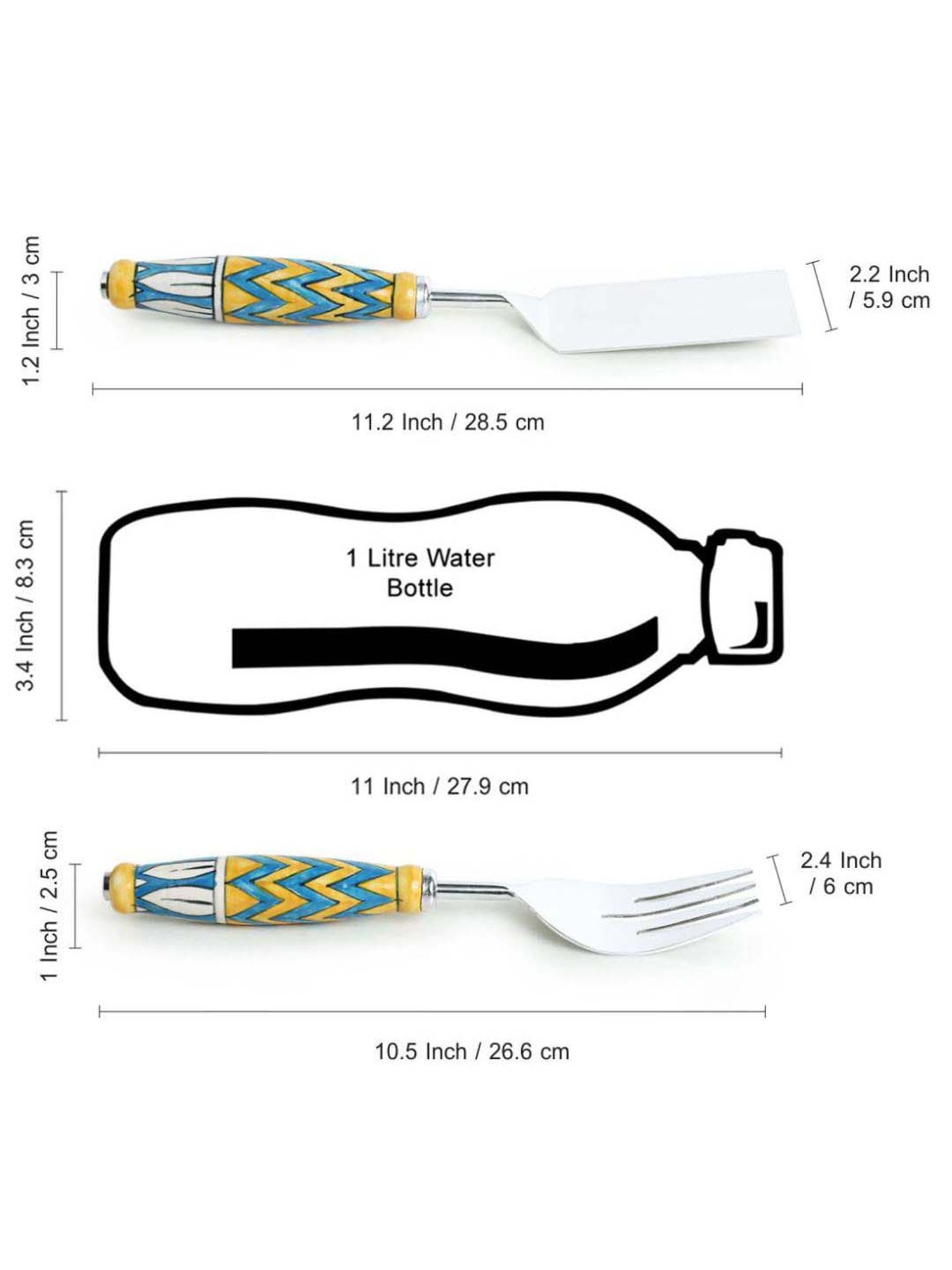 ExclusiveLane 'The Mughal Paich Daar' Serving Fork & Scraper In Stainless Steel & Ceramic (Set of 2)