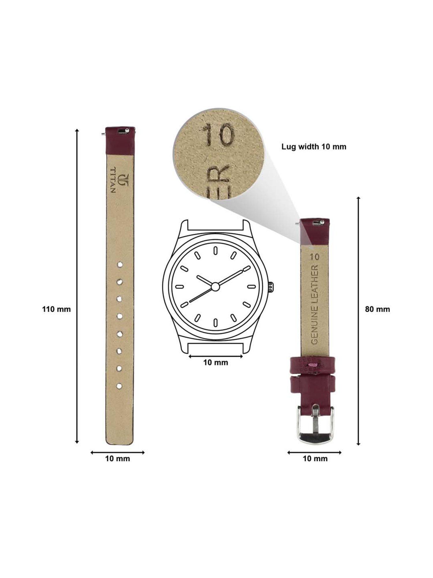 Titan 10 mm Maroon Genuine Leather Strap for Women